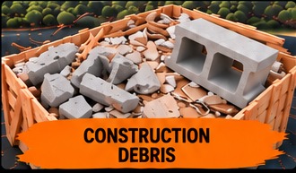 Broken concrete block, tile and construction debris in a Trash Pallet